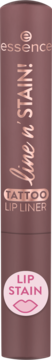 essence Line 'n' Stain! Tattoo Lip Liner. Smukła, matowa tubka w kolorze mauve z napisem LIP STAIN.