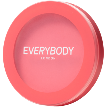 Róż w kremie Everybody London Vivid Rose w okrągłym, koralowym opakowaniu z białym logo, widok z góry.