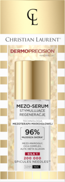 Christian Laurent Mezo-Serum DermoPrecision z 200 000 mikroigieł, butelka z złotą pompką, widok z przodu.