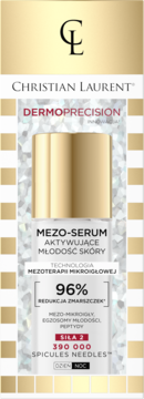 Christian Laurent Dermoprecision Mezo-serum aktywujące młodość, biała butelka ze złotą zakrętką, 96% redukcja zmarszczek.