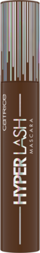 Catrice Hyper Lash Mascara 020 Speedy Brown, brązowa tubka z holograficznym napisem, widok z przodu.