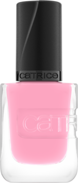 Catrice Gel Affair lakier żelowy, jasnoróżowy Cosmo Where Is Wanda?, w szklanej butelce z czarną nakrętką.
