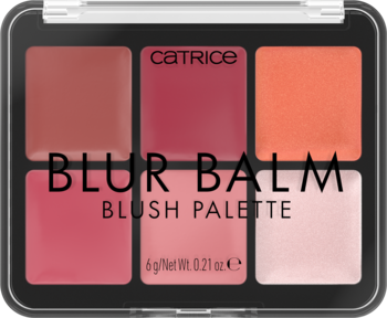 Paleta Catrice Blur Balm Blush Palette 010 z sześcioma kremowymi różami i rozświetlaczami, zbliżenie.