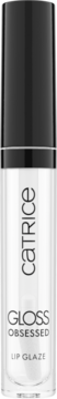 Catrice Gloss Obsessed Lip Glaze, przezroczysty błyszczyk z czarną nakrętką, widok frontalny na produkt.