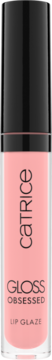 CATRICE GLOSS OBSESSED LIP GLAZE, mlecznoróżowy błyszczyk, widok z przodu, w przezroczystej tubce z czarną nakrętką.