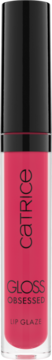 Błyszczyk Catrice Gloss Obsessed Lip Glaze, kolor fuksji, w przezroczystej tubce z czarną nakrętką, widok z przodu.