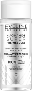 Eveline Niacinamide Super Pre-Needles: musujący meso-toner w przezroczystej butelce, przód.