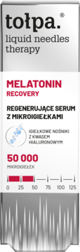Tołpa Liquid Needles Therapy Melatonin Recovery serum z mikroigiełkami, białe opakowanie, widok z przodu.