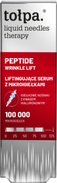 tołpa. liquid needles therapy serum, czerwono-srebrne opakowanie, napis PEPTIDE WRINKLE LIFT, 100 000 mikroigiełek.