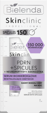 Bielenda Skinclinic PDRN+Spicules serum, białe pudełko, rewitalizująco-odżywcze, widok z przodu.
