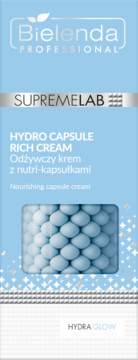 Odżywczy krem Bielenda Professional SupremeLab Hydro Capsule, niebieskie opakowanie z kapsułkami.