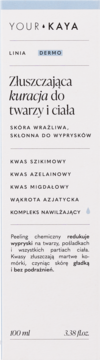 YOUR + KAYA DERMO złuszczająca kuracja z kwasami, 100ml, jasne opakowanie, widok z przodu.