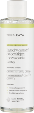 Your Kaya Łagodny Osmocel, płyn micelarny z limonką i zielonym jabłkiem, w przezroczystej butelce, przód.