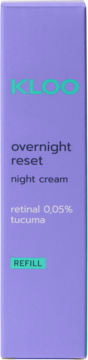 Fioletowy wkład KLOO Overnight Reset Night Cream z retinalem 0,05% i tucuma, widok z przodu.