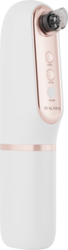 Beautifly Hydraclear PRO, białe urządzenie do oczyszczania twarzy z różowo-złotymi akcentami i dyszą, z boku.
