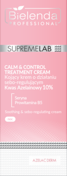 Różowe opakowanie Bielenda SupremeLab Azelac Derm, krem na noc z kwasem azelainowym 10%, widok z przodu.