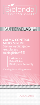 Bielenda SUPREMELAB Calm & Control Milky Serum 5% azeloglicyny, specjalistyczne, różowe opakowanie, widok z przodu.