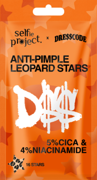 Selfie Project ANTI-PIMPLE LEOPARD STARS, 5% CICA, 4% Niacinamide, 16 sztuk, pomarańczowe opakowanie.