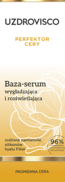 Uzdrovisco Perfektor Cery, baza-serum z Hyalu Filler, biało-złote opakowanie, widok z przodu.
