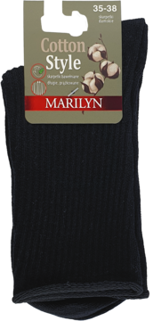 Czarne, długie, bawełniane, prążkowane skarpetki damskie Marilyn Cotton Style, złożone, z metką 35-38.