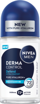 NIVEA MEN Derma Control Defend antyperspirant, biało-niebieski roll-on z kwasem hialuronowym i B5, 72h ochrona.
