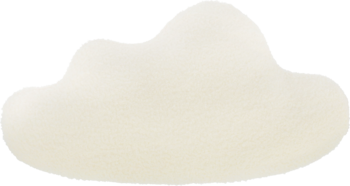 Miękka poduszka dekoracyjna w kształcie chmurki, w jasnym, kremowym odcieniu, widok z przodu.