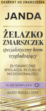 JANDA ŻELAZKO ZMARSZCZEK, krem wygładzający z Blur Kompleksem, złote opakowanie, front.