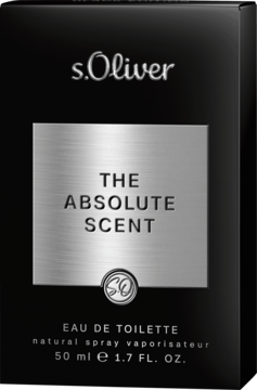 Front czarnego opakowania s.Oliver THE ABSOLUTE SCENT 50 ml, z srebrnym panelem i napisem Eau de Toilette.