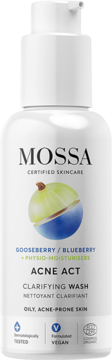 MOSSA BY MADARA Acne Act ,żel do mycia twarzy, oczyszczający, Agrest, Borówka,przód