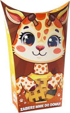 Kartonowe opakowanie Mini Waffle Pocket Pets Żyrafa w kształcie głowy żyrafy z klockami, widok z przodu.