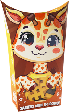 Kartonowe opakowanie Mini Waffle Pocket Pets Żyrafa w kształcie głowy żyrafy z klockami, widok z przodu.