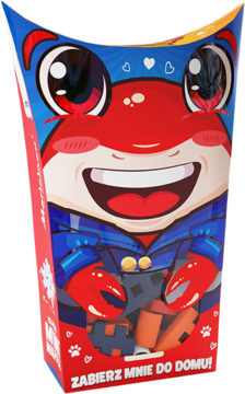 Opakowanie klocków Mini Waffle Pocket Pets Krab: wysokie pudełko z uśmiechniętym czerwonym krabem w marynarce.