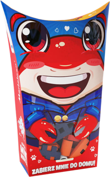 Opakowanie klocków Mini Waffle Pocket Pets Krab: wysokie pudełko z uśmiechniętym czerwonym krabem w marynarce.