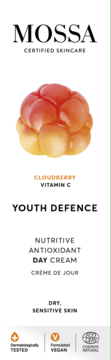 Mossa Youth Defence Nutritive Antioxidant Day Cream, white label, cloudberry, for dry/sensitive skin. Front view.