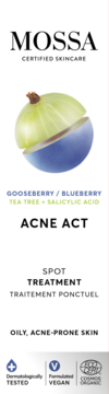 Punktowy Mossa Acne Act do skóry trądzikowej, z agrestem, borówką, tea tree i kwasem salicylowym.