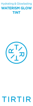 TIRTIR Waterism Glow Tint, mini tint do ust. Niebieskie litery, logo RT i napis Hydrating & Glowlasting na białym tle.