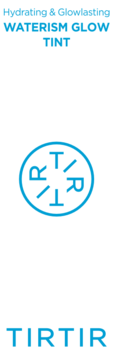 Logo i nazwa TIRTIR Waterism Glow Tint na białym tle. Tekst "Hydrating & Glowlasting", logo z "R T R".