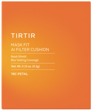 Mini podkład TIRTIR Mask Fit AI Filter Cushion 19C Petal, matowe krycie, pomarańczowe pudełko, front.