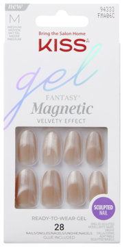 Kiss Gel Fantasy Magnetic sztuczne paznokcie. Beżowe, aksamitny efekt, średnie, widok z przodu opakowania.