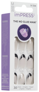 imPRESS The No Glue Mani, 30 szt. sztucznych paznokci medium french z czarnymi końcówkami w pudełku.