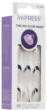 imPRESS The No Glue Mani, 30 szt. sztucznych paznokci medium french z czarnymi końcówkami w pudełku.