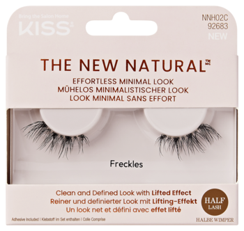 KISS The New Natural Freckles sztuczne rzęsy na pasku w różowym opakowaniu, widok z przodu.