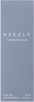 NEEDLY Crossbarrier cream, szaroniebieskie opakowanie 80ml. Widok z przodu. Barierowy krem nawilżający do cery.