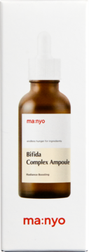 ma:nyo Bifida Complex Ampoule w brązowej butelce z zakraplaczem, prezentowana w białym opakowaniu kartonowym.