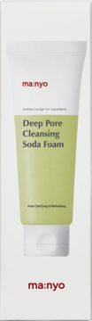 Pianka oczyszczająca Ma:nyo Deep Pore Cleansing Soda Foam w białej tubce z jasnozieloną etykietą, widok z przodu.