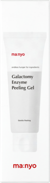 Ma:nyo Galactomy Enzyme Peeling Gel, biała tubka z czerwonym logo, napis Gentle Peeling. Widok z przodu.