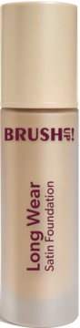Matujący podkład BRUSH! Long Wear Satin Foundation w beżowej butelce, widok z przodu, satynowe wykończenie.