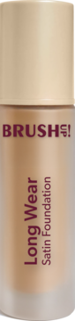 Beżowa butelka długotrwałego podkładu BRUSH up! Long Wear Satin Foundation z satynowym wykończeniem, widok z przodu.