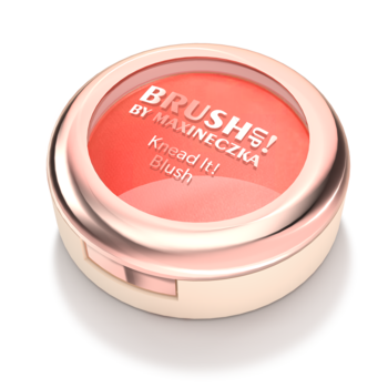 Róż Knead It! Blush Maxineczka Warm Flush, okrągły puder w różowo-złotym kompakcie, widok z góry.