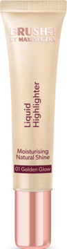 BRUSH! BY MAXINECZKA Liquid Highlighter w beżowej tubce z różowo-złotą nakrętką, odcień 01 Golden Glow, widok z przodu.